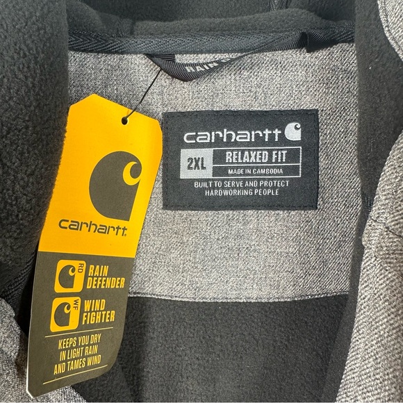 CARHARTT Rain Defender Relaxed Fit Hooded Grey Fleece Lined Men's 2XL Jacket - Picture 3 of 12